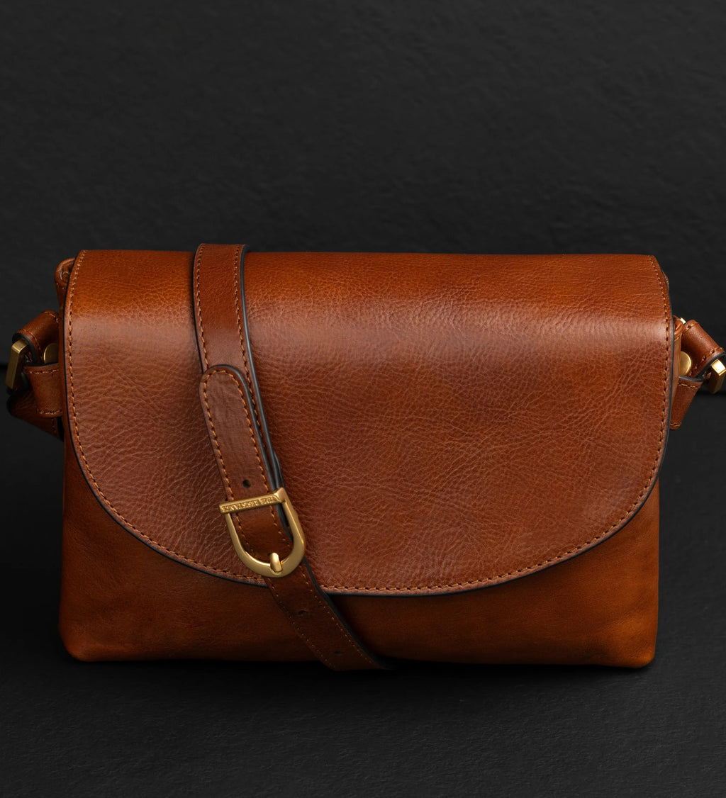 Semi‑Circle Flap Leather Tablet Crossbody Purse