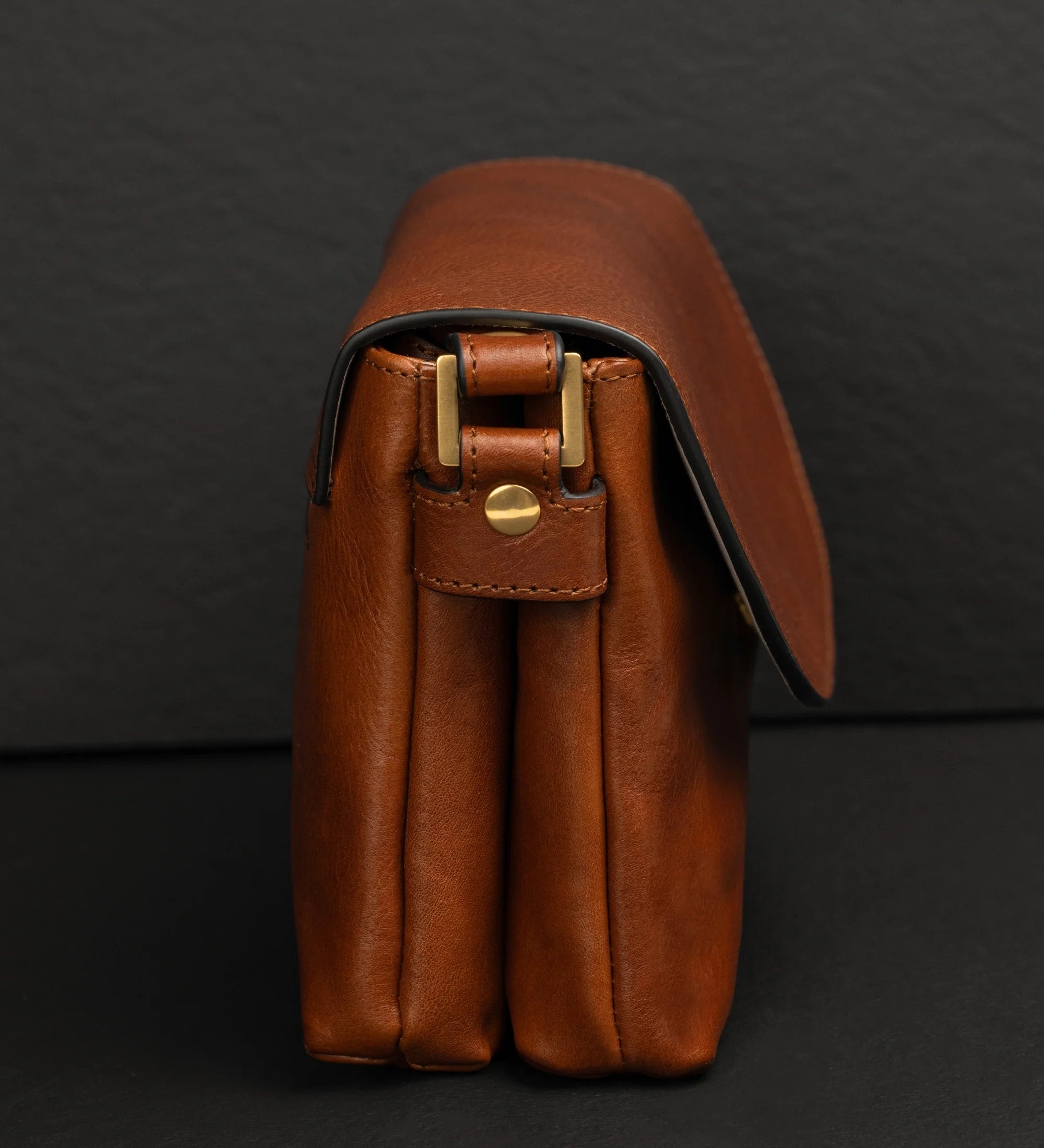 Semi‑Circle Flap Leather Tablet Crossbody Purse
