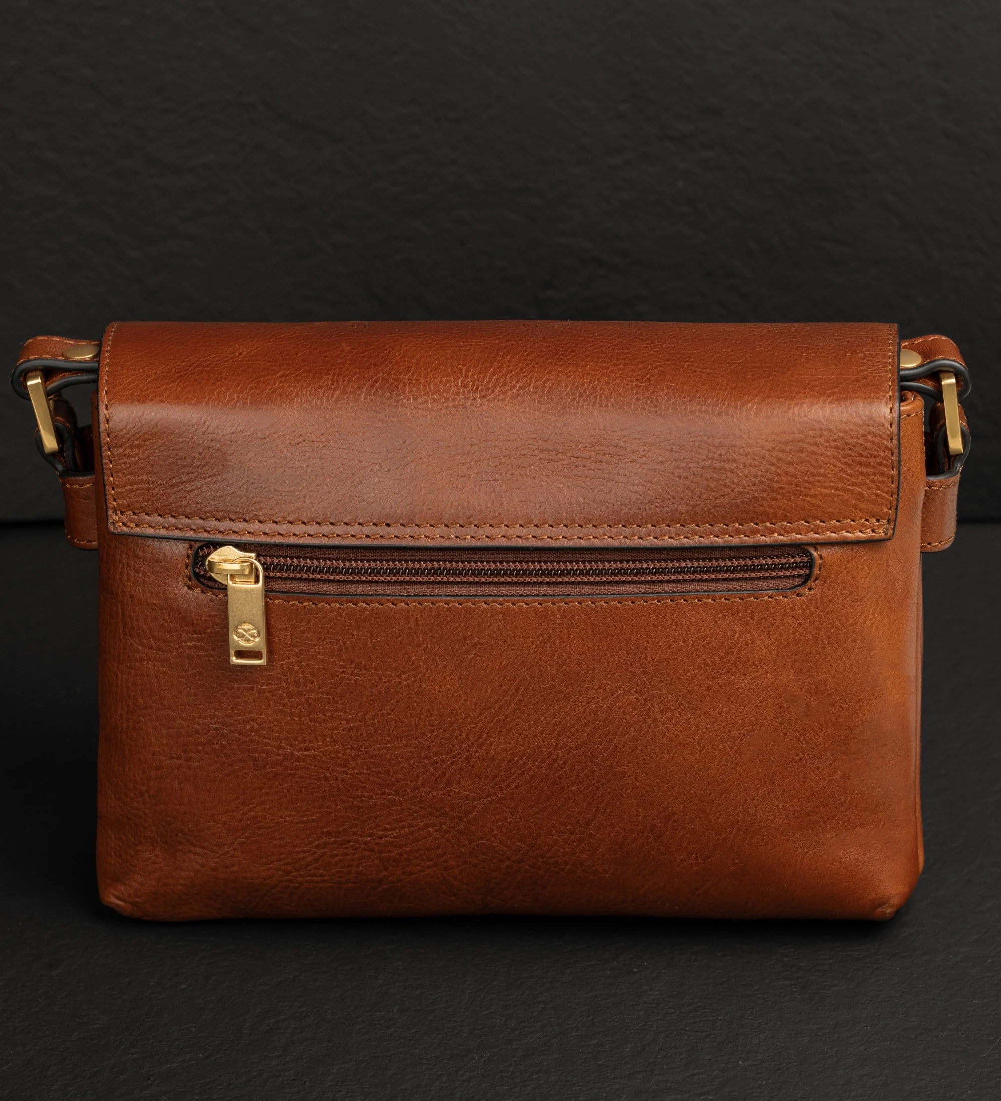 Semi‑Circle Flap Leather Tablet Crossbody Purse