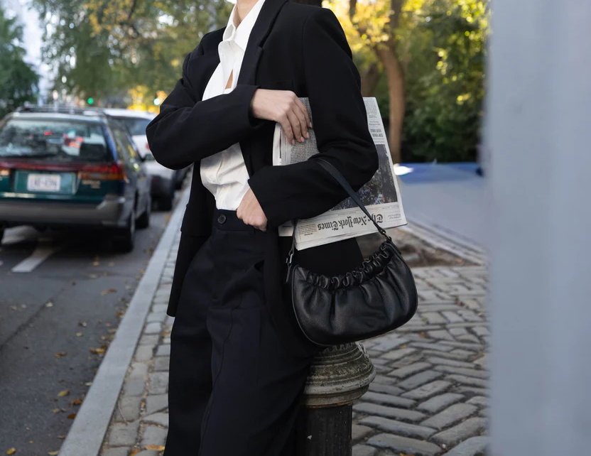 Ruched Full‑Grain Leather Small Shoulder Bag