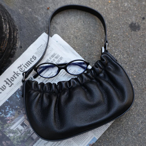 Ruched Full‑Grain Leather Small Shoulder Bag