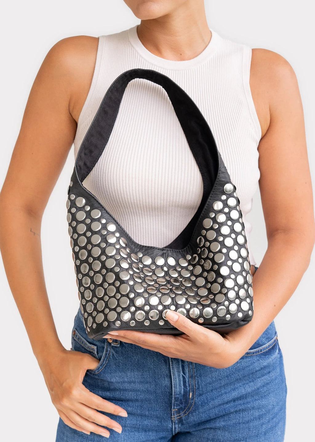 Vintage Studded Cowhide Shoulder Bag