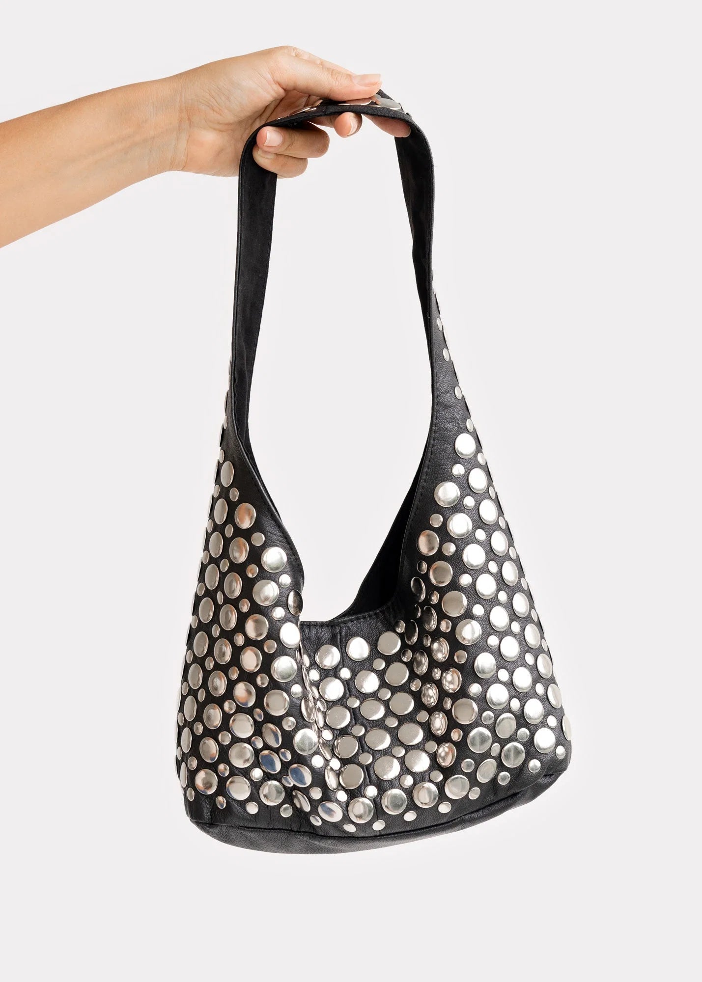 Vintage Studded Cowhide Shoulder Bag