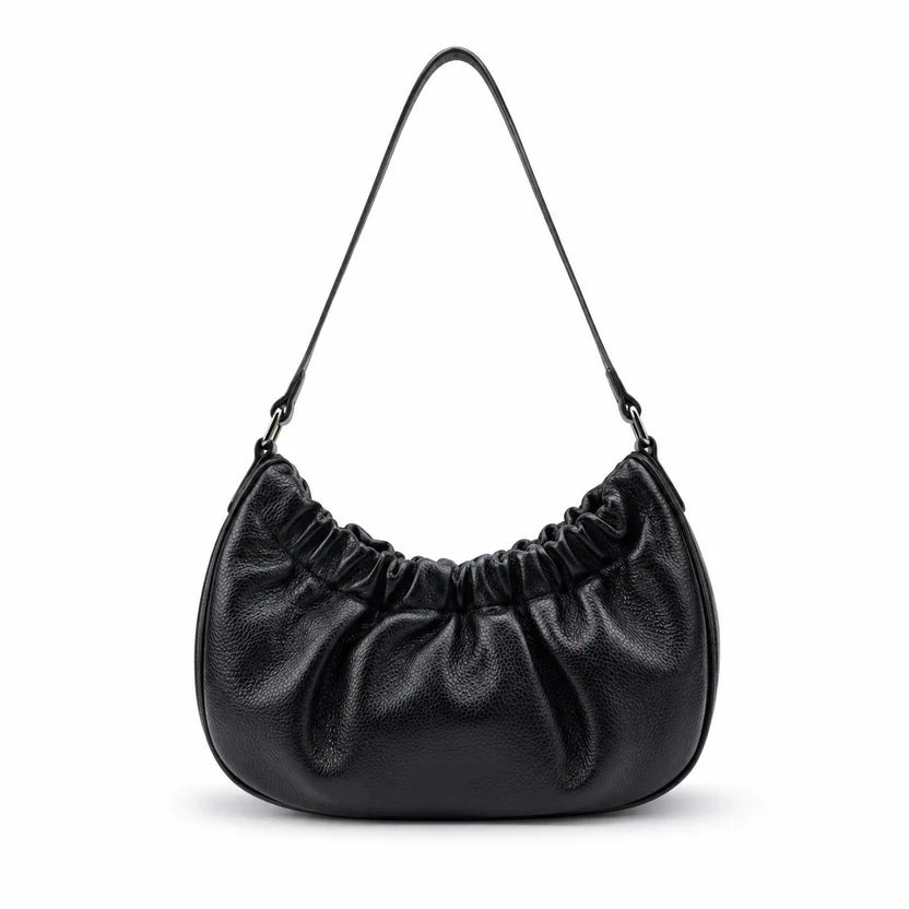 Ruched Full‑Grain Leather Small Shoulder Bag