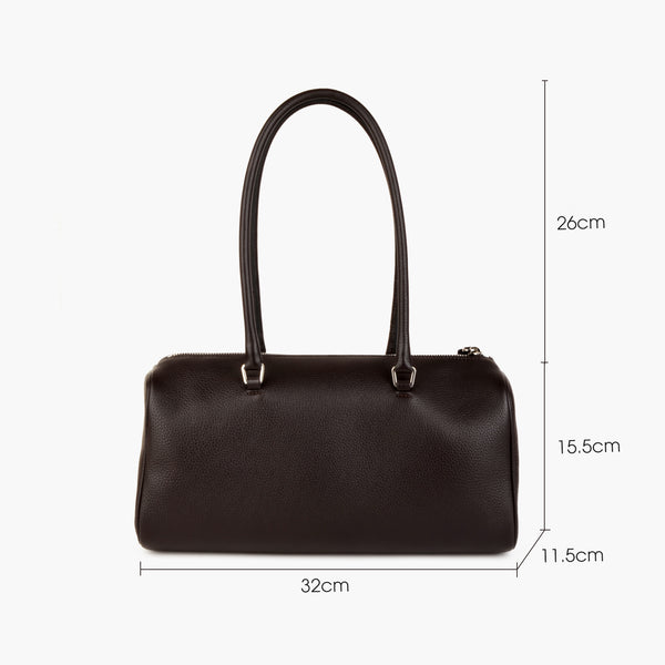 Oversized Barrel Full‑Grain Leather Boston Shoulder Bag